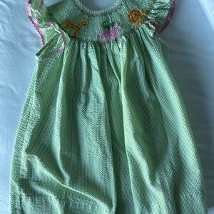Green Smocked Kids Dress